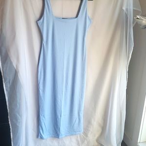 Plus Dusky Blue Ribbed Square Neck Midi Dress